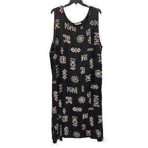Dana‎ Kay Womens Black Beige Tribal Print Sleeveless Shift Dress Side Slits